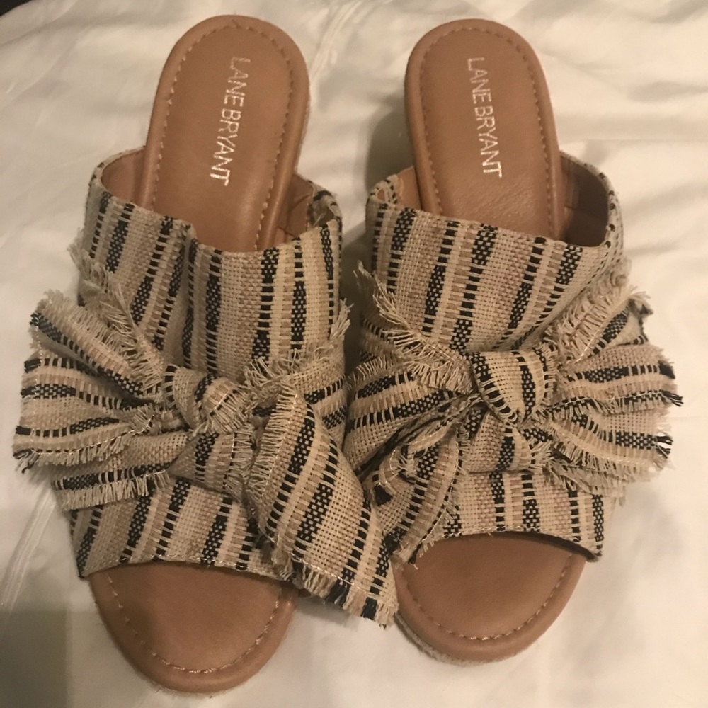 Lane Bryant slide of classy frazzle bow shoe